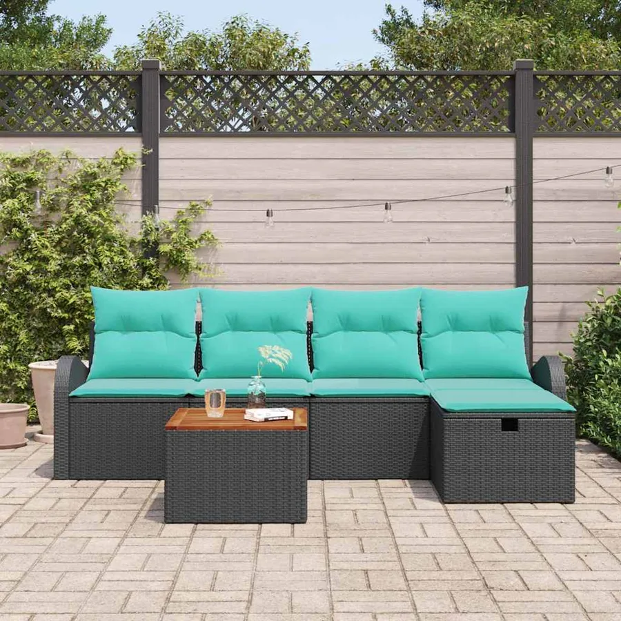 Ensemble de canapé de jardin avec coussin 6 pcs Noir Poly rotin - 3