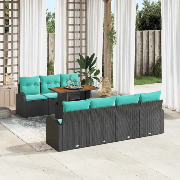 Ensemble de canapé de jardin 8 pcs Noir Poly rotin