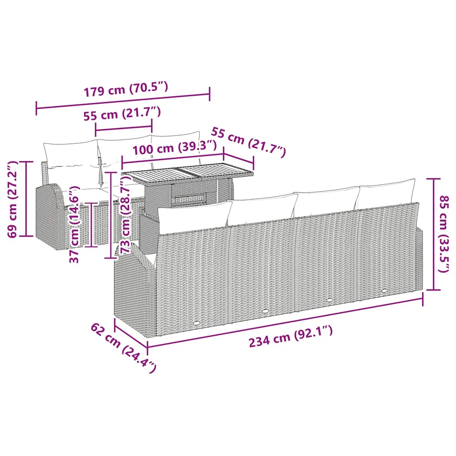 Ensemble de canapé de jardin 8 pcs Noir Poly rotin - 13