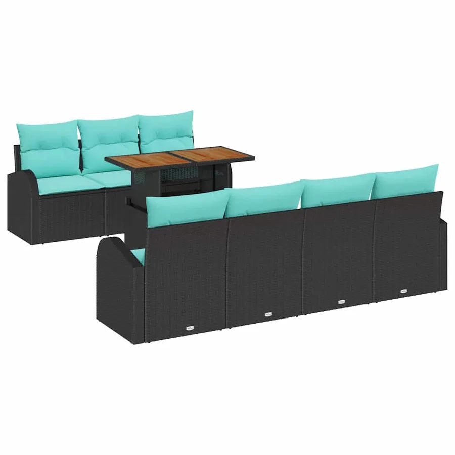 Ensemble de canapé de jardin 8 pcs Noir Poly rotin - 2