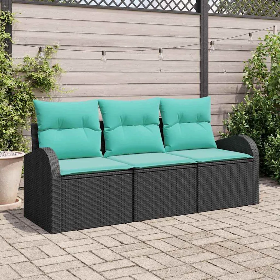 Ensemble de canapé de jardin 3 pcs Noir et turquoise Poly rotin