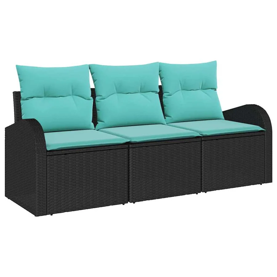 Ensemble de canapé de jardin 3 pcs Noir et turquoise Poly rotin - 2