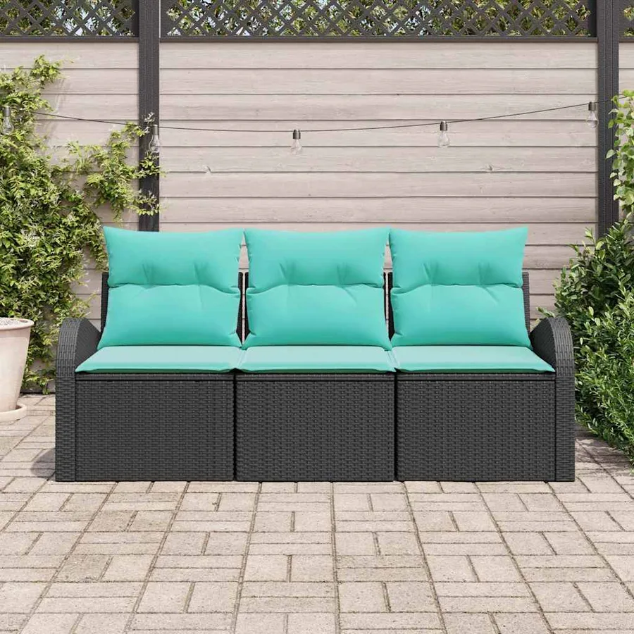 Ensemble de canapé de jardin 3 pcs Noir et turquoise Poly rotin - 3
