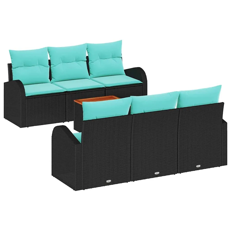 Ensemble de canapé de jardin 7 pcs Noir et turquoise polyrotin - 2