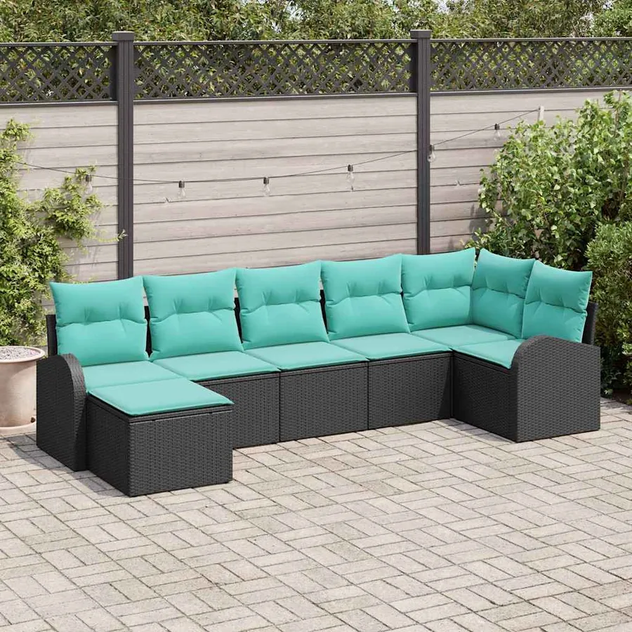 Ensemble de Canapés 7 pcs Noir et turquoise polyrotin
