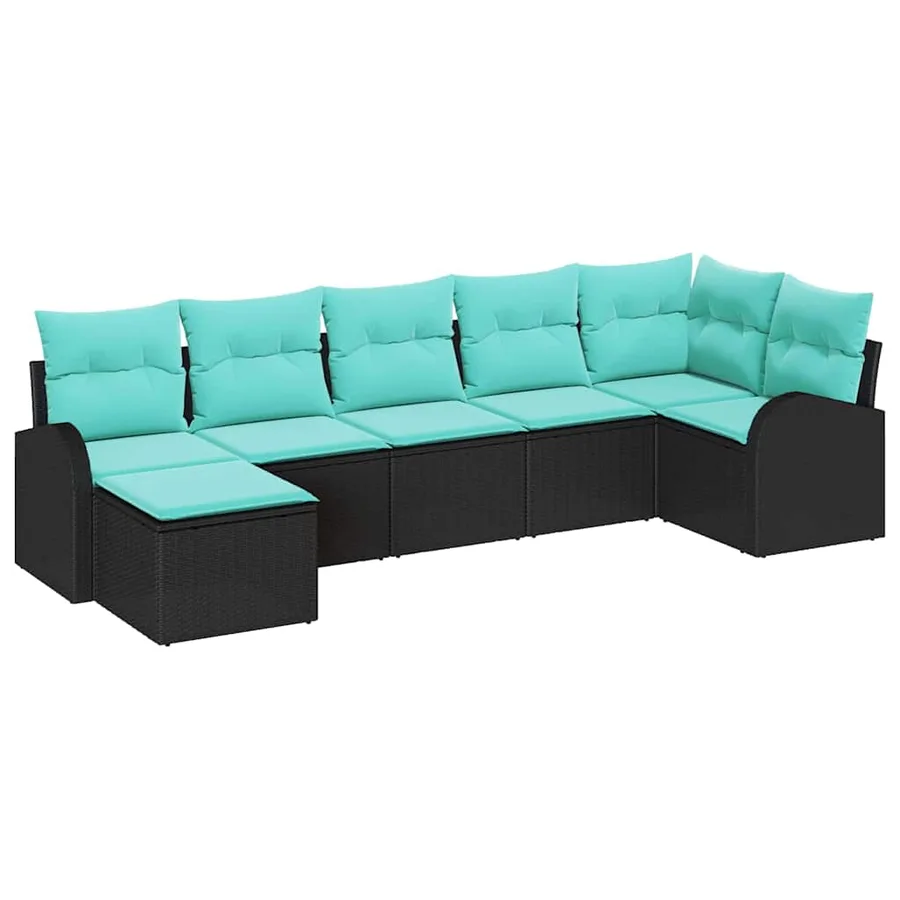 Ensemble de Canapés 7 pcs Noir et turquoise polyrotin - 2