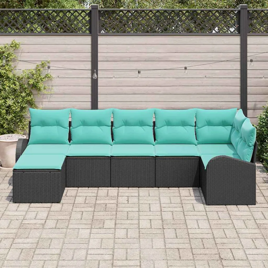 Ensemble de Canapés 7 pcs Noir et turquoise polyrotin - 3