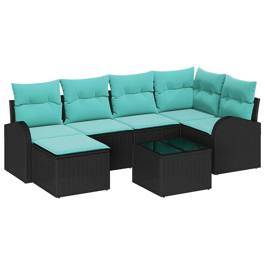 Ensemble de Canapés 7 pcs Noir et turquoise polyrotin - 2
