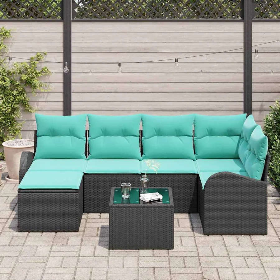 Ensemble de Canapés 7 pcs Noir et turquoise polyrotin - 3