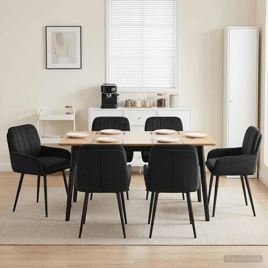 Chaises de salle à manger 6 pcs Velours Noir 59 x 59,5 x 90 cm