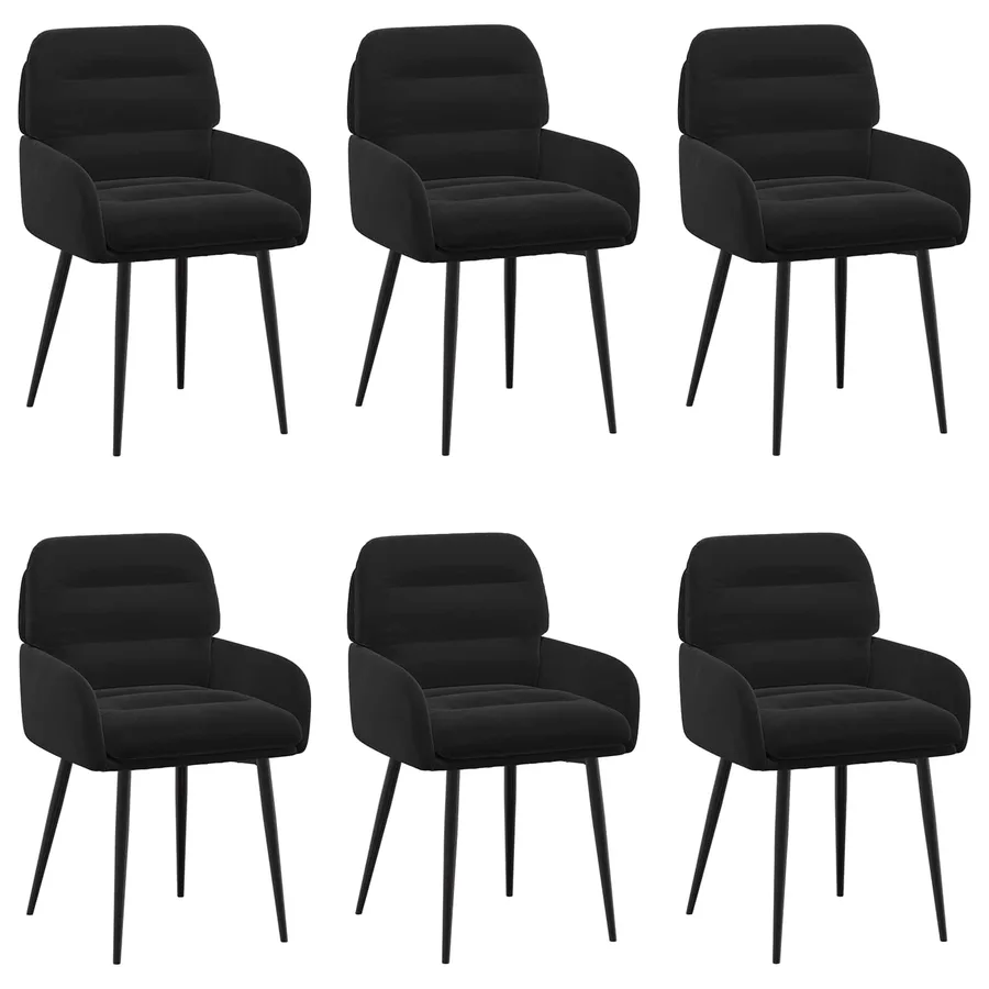 Chaises de salle à manger 6 pcs Velours Noir 59 x 59,5 x 90 cm - 2
