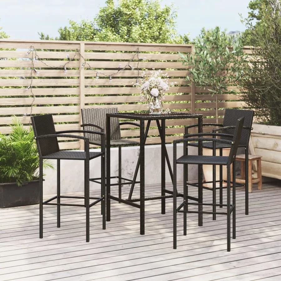 Ensemble de bar de jardin 5 pcs noir résine tressée