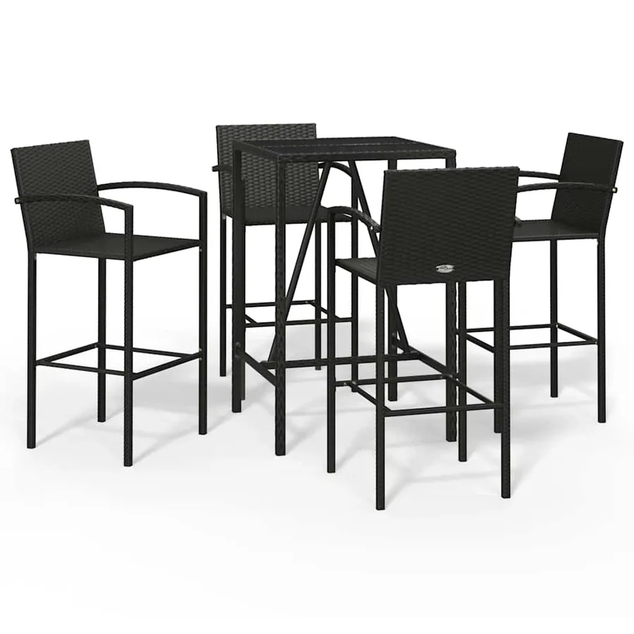 Ensemble de bar de jardin 5 pcs noir résine tressée - 2