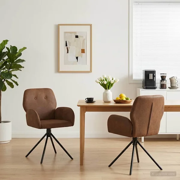 Chaises de salle à manger pivotantes 2 pcs Simili daim Marron