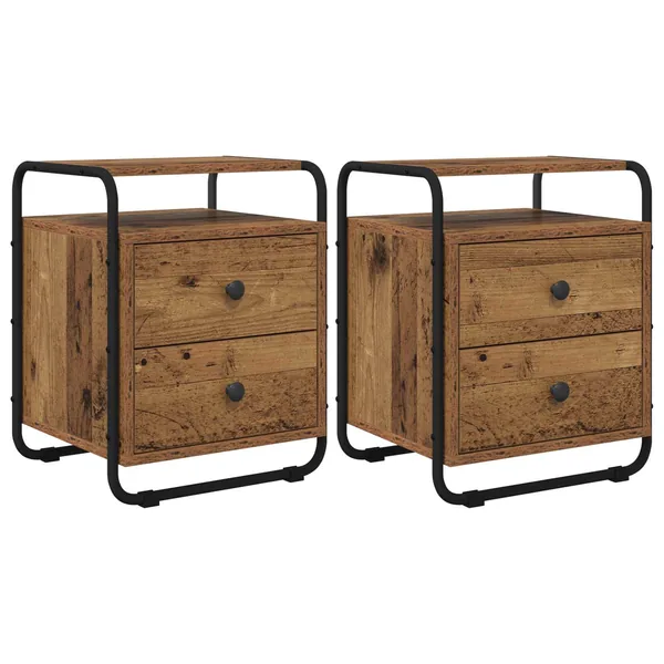 Table de chevet 2 pc Bois ancien Bois d'ingénierie