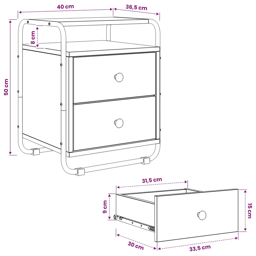 Table de chevet 2 pc Chêne noir Bois d'ingénierie - 11