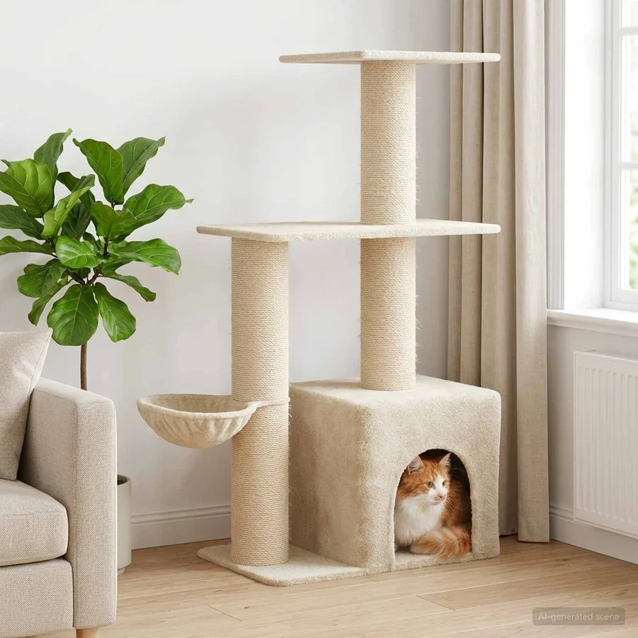 Arbre à chat avec poteaux à griffer en sisal Crème 133 cm
