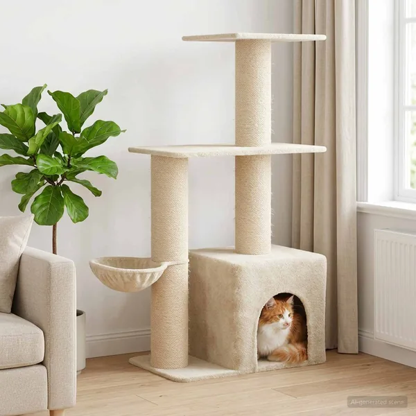 Arbre à chat avec poteaux à griffer en sisal Crème 133 cm