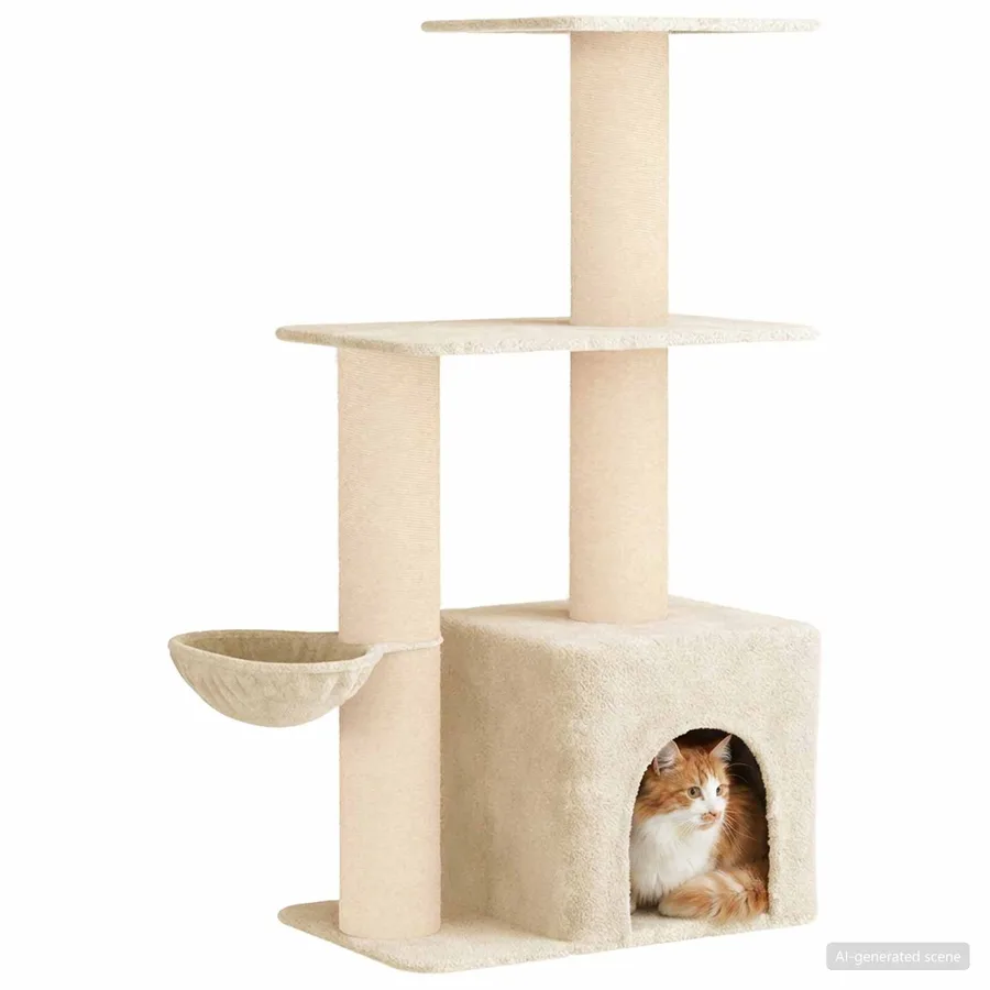 Arbre à chat avec poteaux à griffer en sisal Crème 133 cm - 3