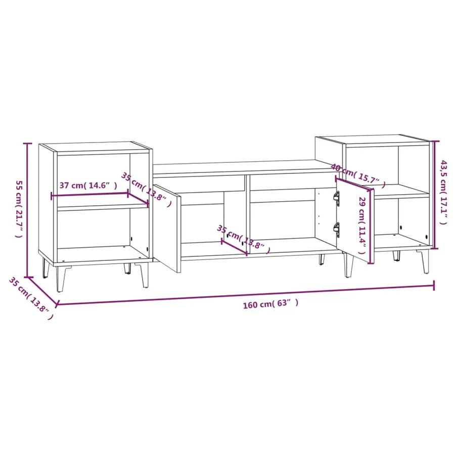 Meuble TV Blanc 160x35x55 cm Bois d'ingénierie - 9