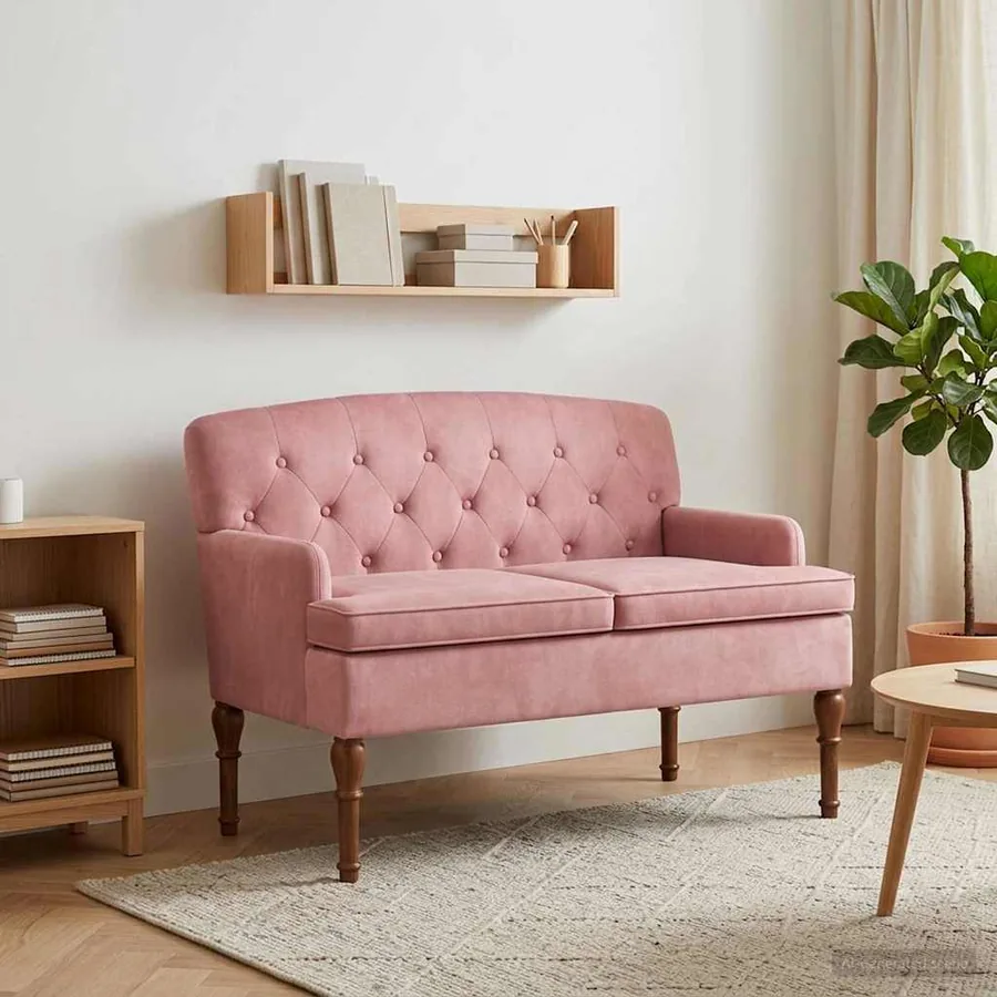 Canapé love seat avec capitonnage en boutons Rose Velours
