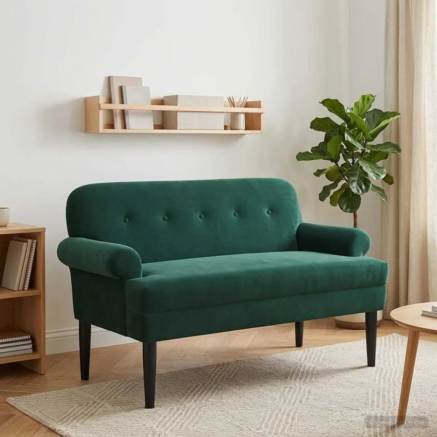Canapé love seat avec capitonnage en boutons Vert foncé Velours