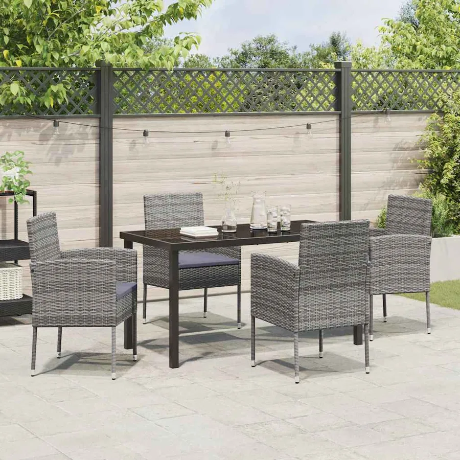 Ensemble de salle à manger pour jardin 5 pcs Gris polyrotin - 4