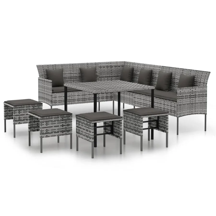 Ensemble à manger jardin 6pcs et coussins gris résine tressée - 2
