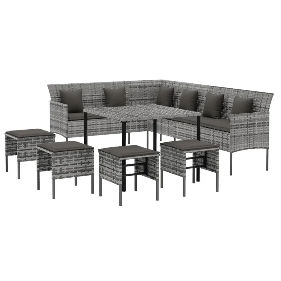 Ensemble à manger jardin 6pcs et coussins gris résine tressée - 3