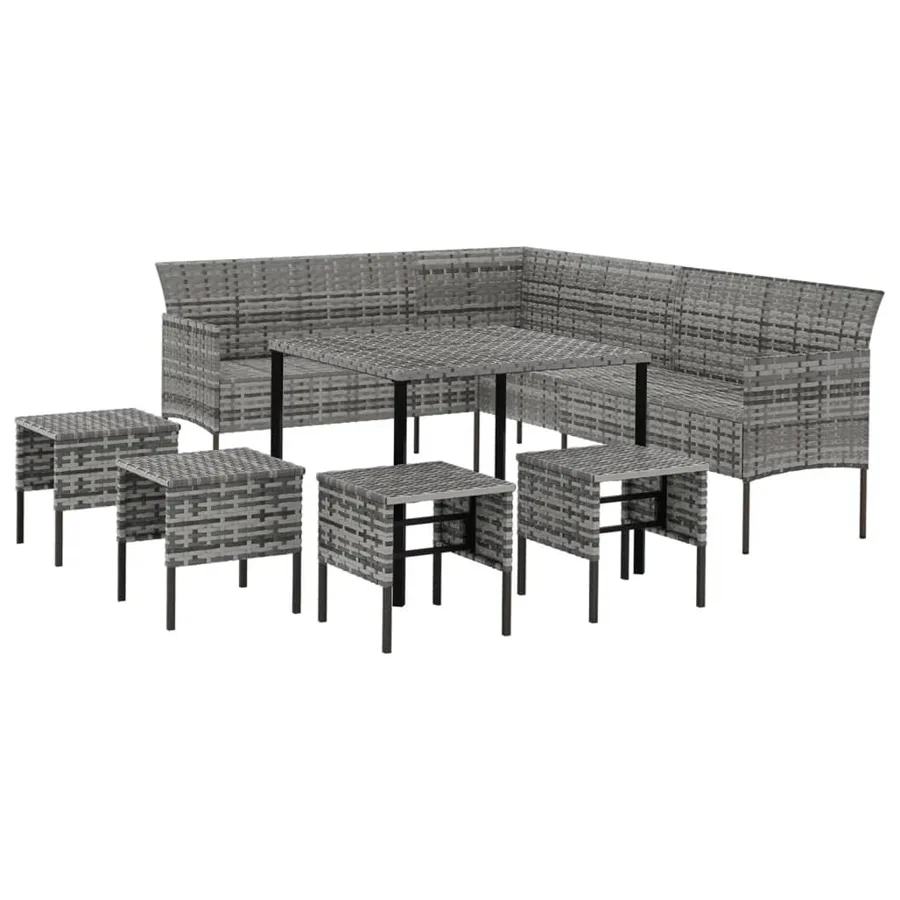 Ensemble à manger jardin 6pcs et coussins gris résine tressée - 4