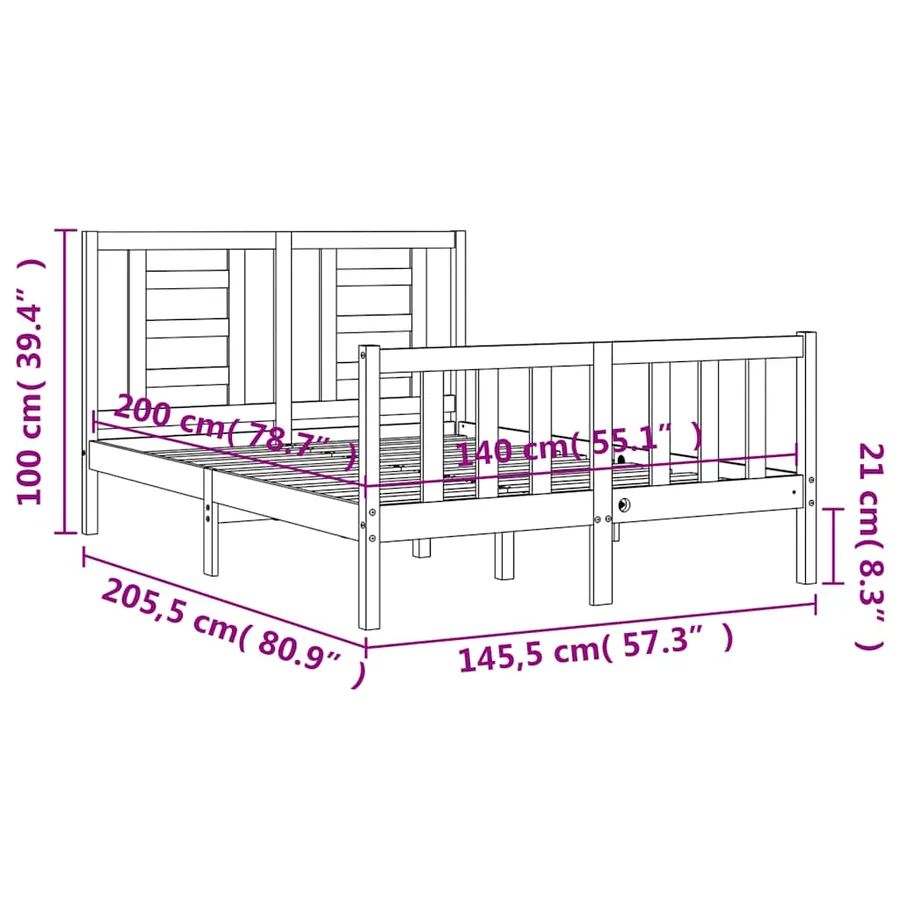 Cadre de lit sans matelas 140x200 cm bois massif de pin - 12