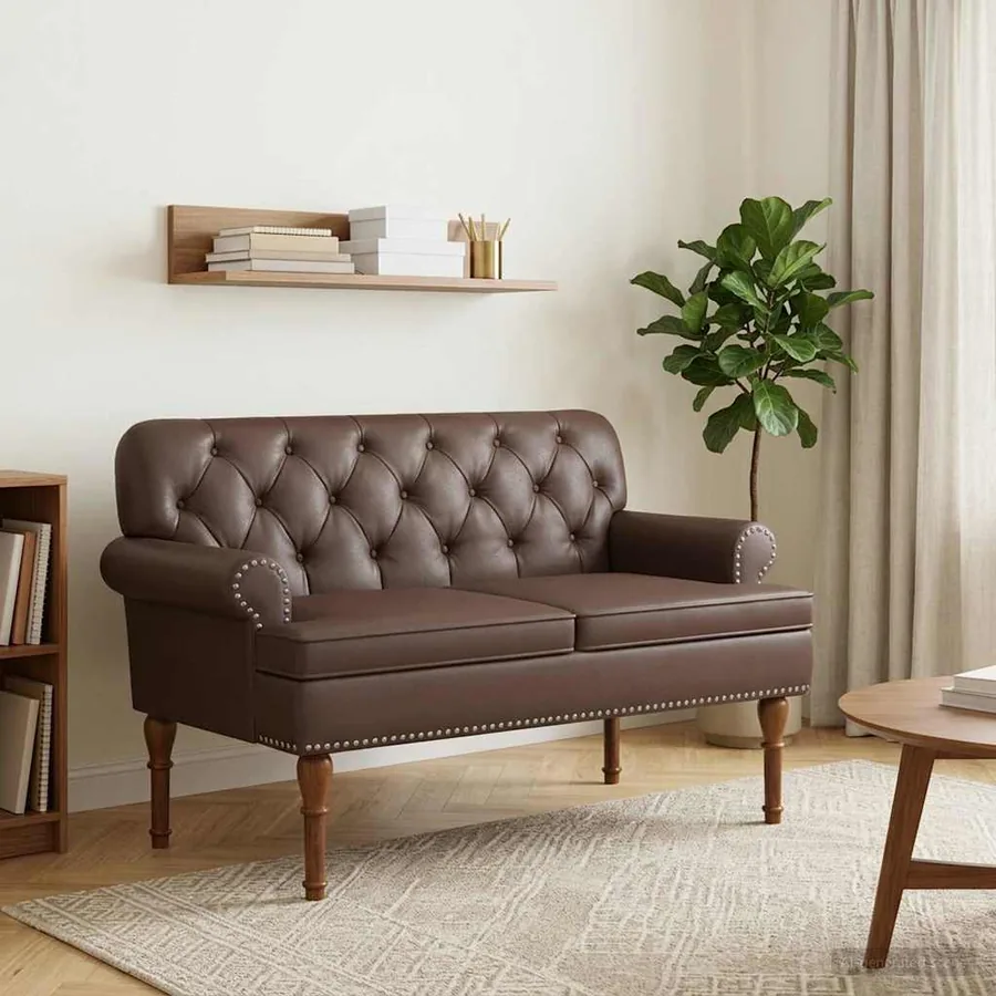 Canapé love seat avec capitonnage en boutons Marron Simili cuir