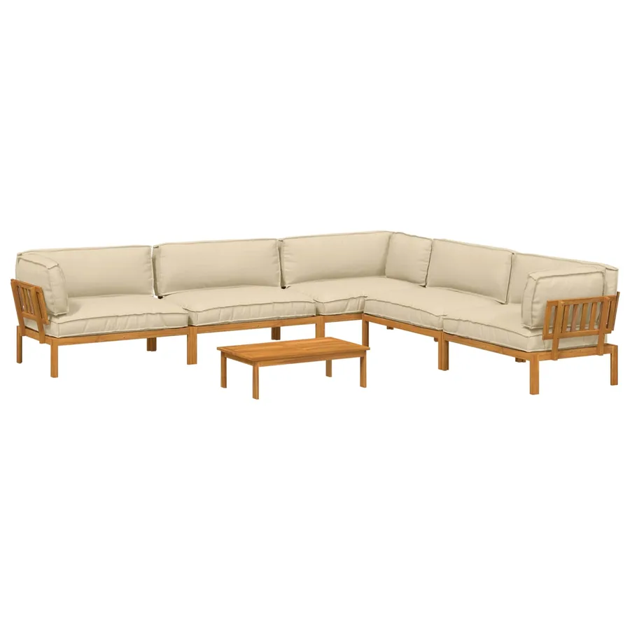 Ensemble de Canapés Uni 6 pcs Beige Bois d'Acacia Massif - 2