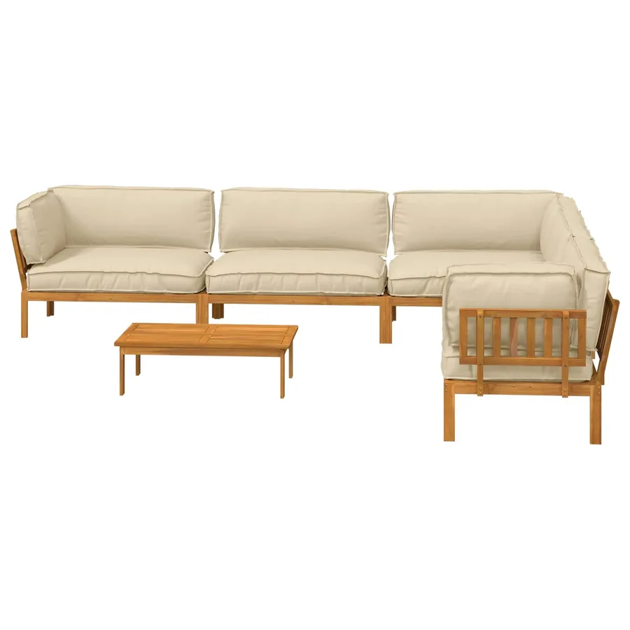 Ensemble de Canapés Uni 6 pcs Beige Bois d'Acacia Massif - 8
