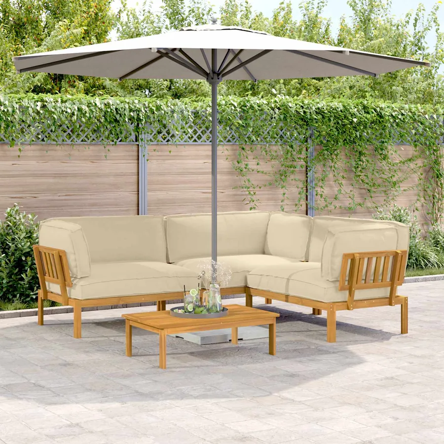Ensemble de Canapés Uni 4 pcs Beige Bois d'Acacia Massif