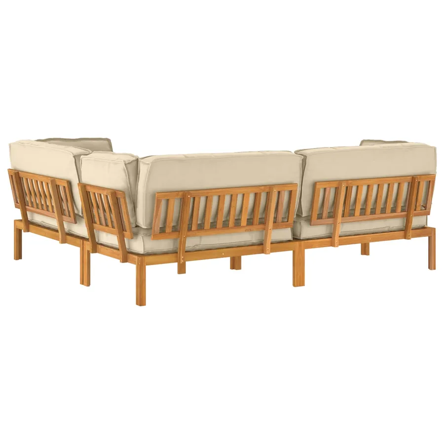 Ensemble de Canapés Uni 4 pcs Beige Bois d'Acacia Massif - 11