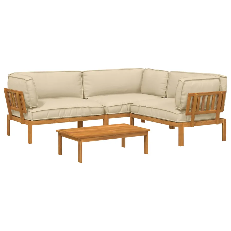 Ensemble de Canapés Uni 4 pcs Beige Bois d'Acacia Massif - 2