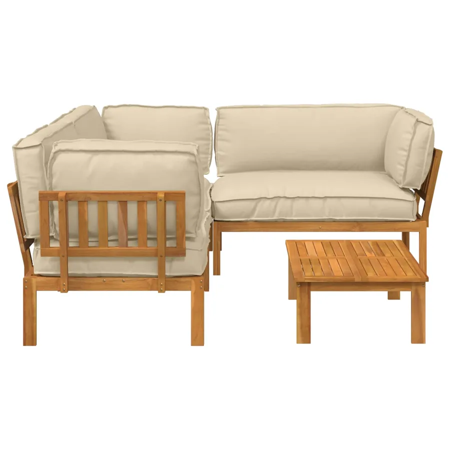 Ensemble de Canapés Uni 4 pcs Beige Bois d'Acacia Massif - 8