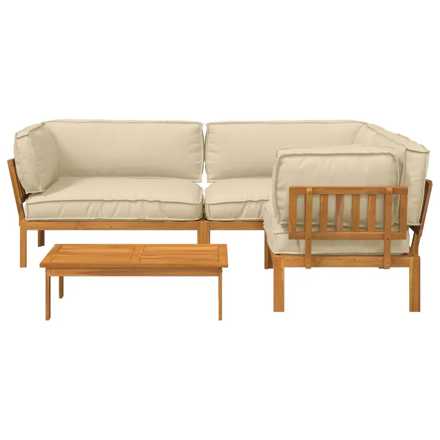 Ensemble de Canapés Uni 4 pcs Beige Bois d'Acacia Massif - 9