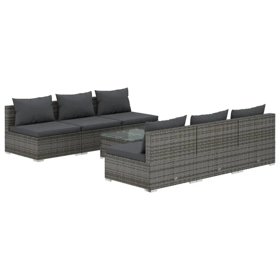 Salon de jardin 7 pcs avec coussins résine tressée gris - 2