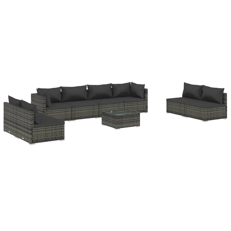 Salon de jardin 9 pcs avec coussins Résine tressée Gris - 2