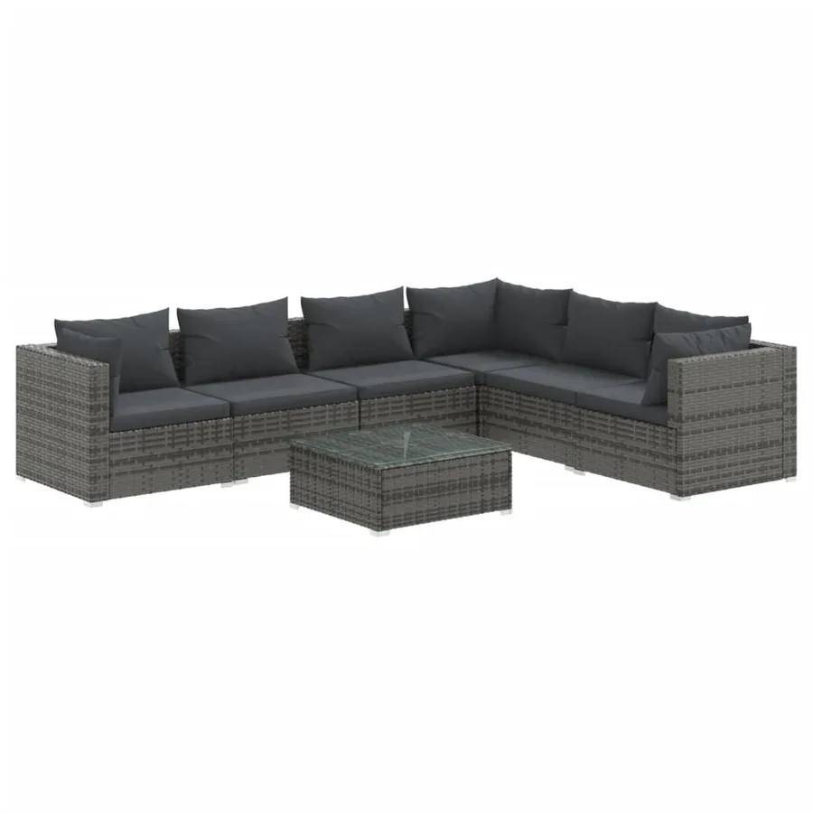 Salon de jardin 7 pcs avec coussins Résine tressée Gris - 2