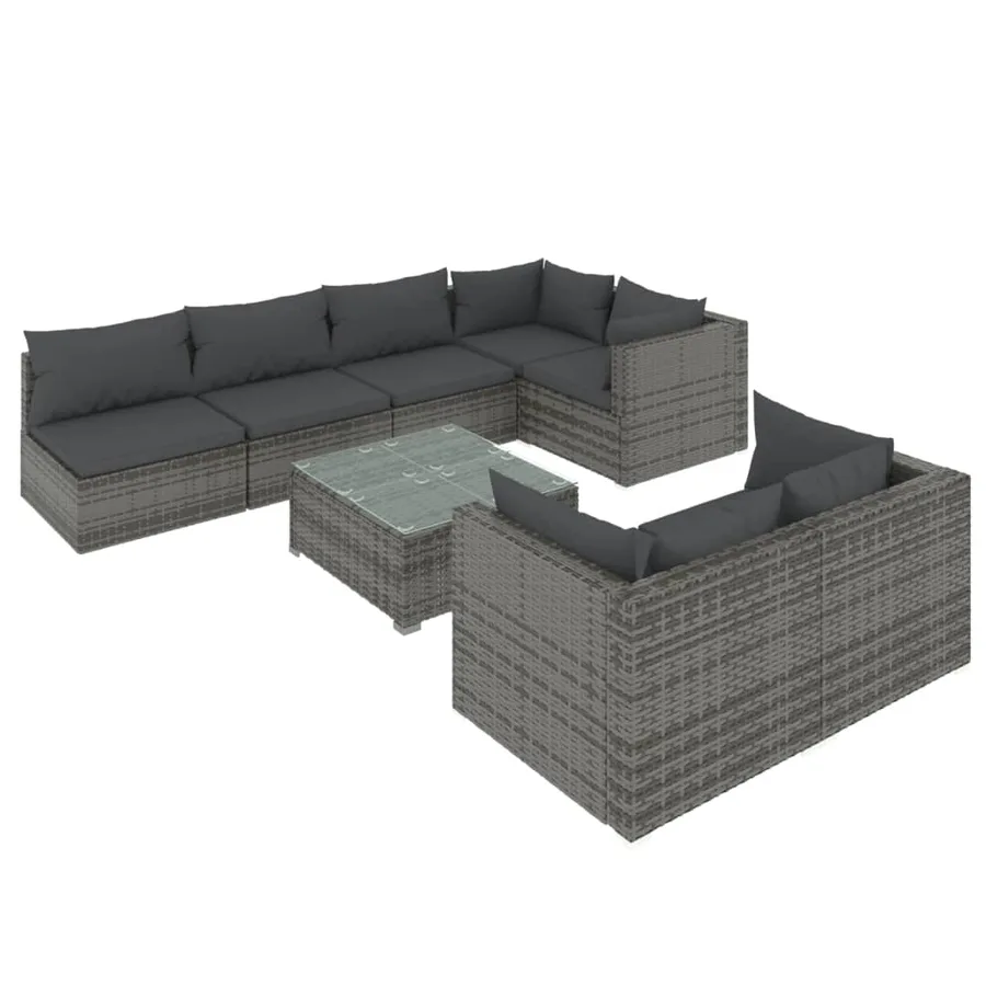 Salon de jardin 8 pcs avec coussins Gris Résine tressée - 2