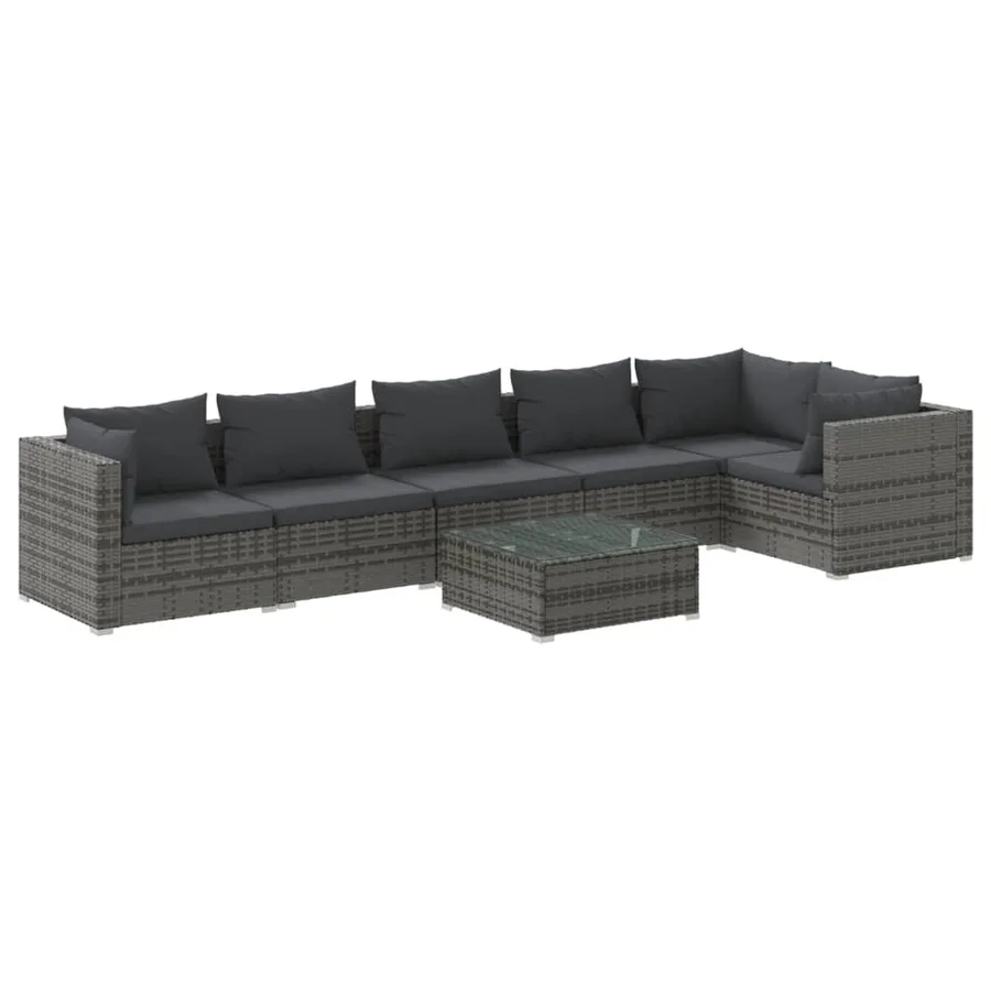 Salon de jardin 7 pcs avec coussins Résine tressée Gris - 2