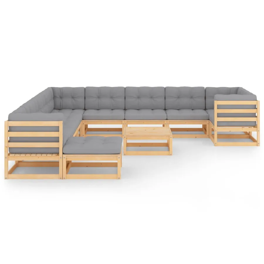 Salon de jardin 12 pcs avec coussins Bois de pin massif - 2