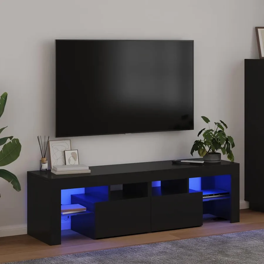 Meuble TV avec lumières LED Noir 140x36,5x40 cm