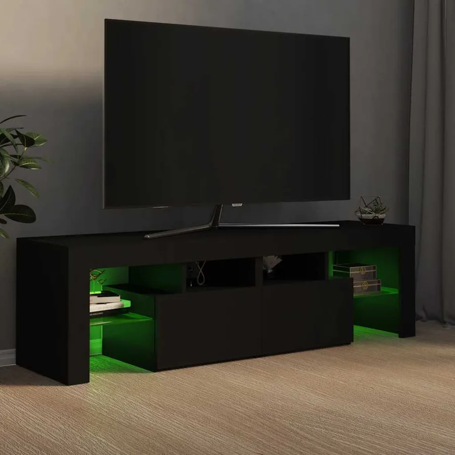 Meuble TV avec lumières LED Noir 140x36,5x40 cm - 4
