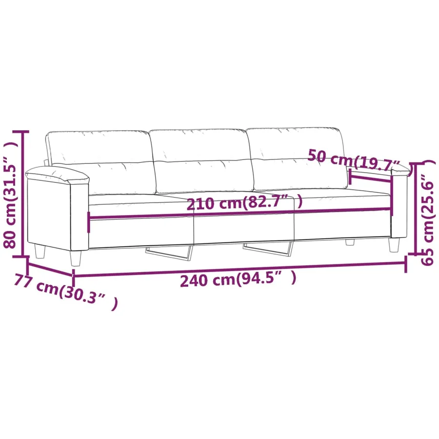 Canapé à 3 places Gris foncé 210 cm Tissu microfibre - 8