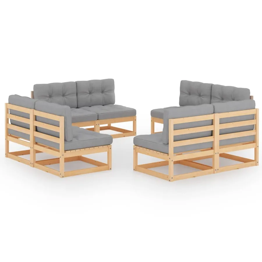 Salon de jardin 8 pcs avec coussins Bois de pin massif - 2