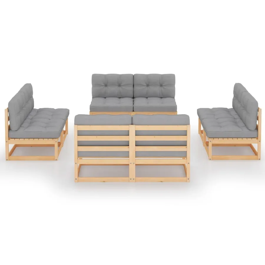 Salon de jardin 8 pcs avec coussins Bois de pin massif - 3